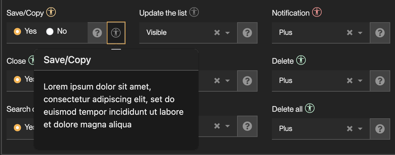 Accessibility development icons and help example