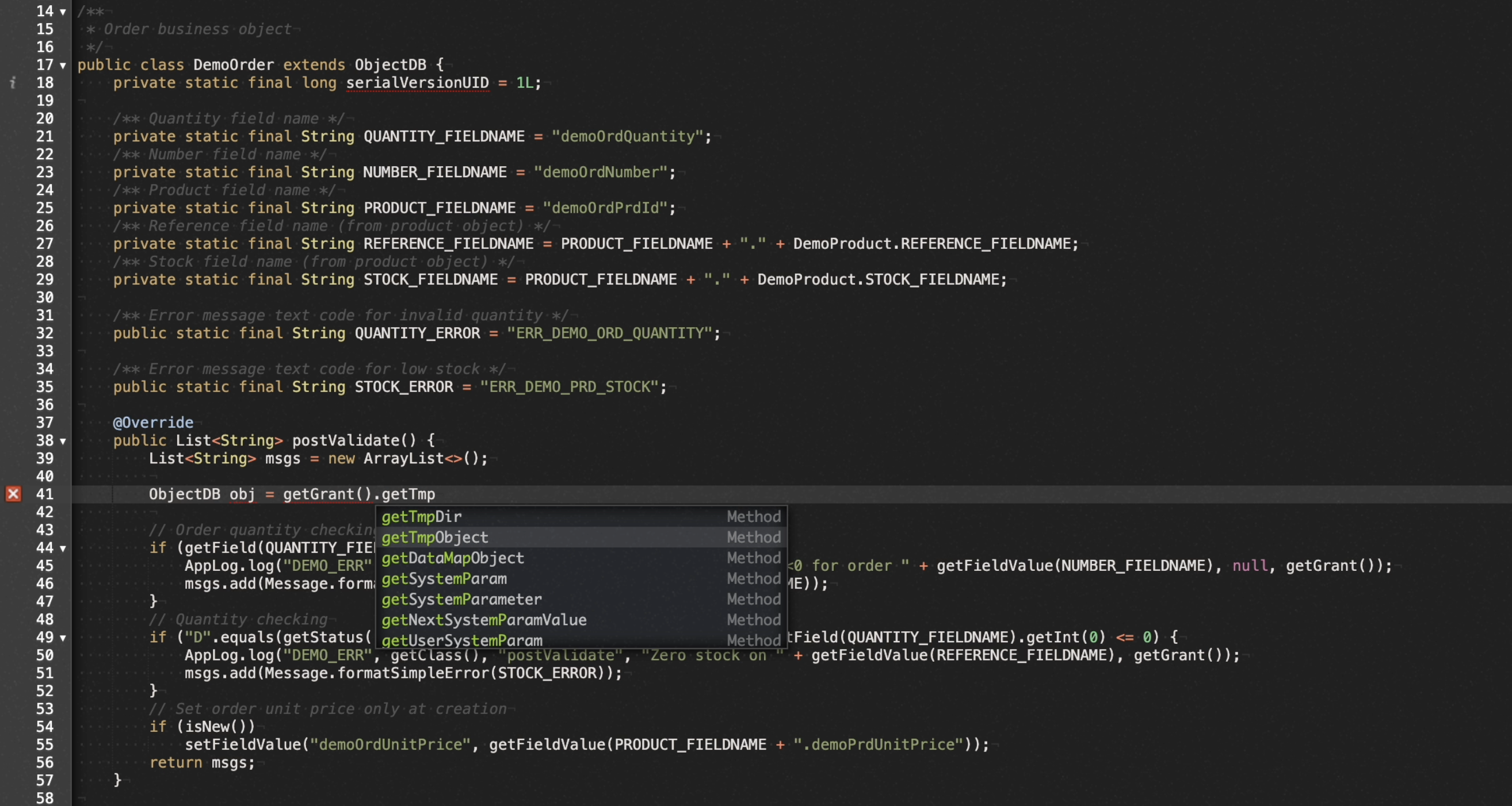 Live auto-completion