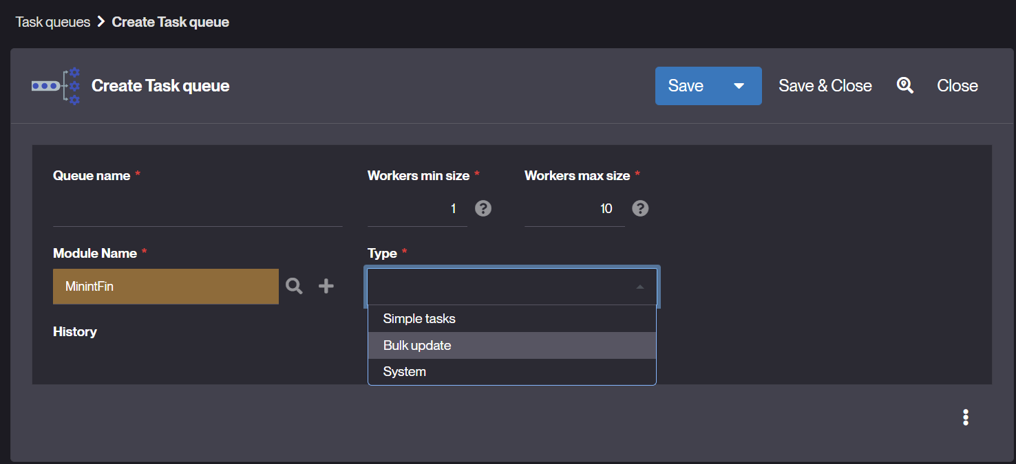 Create Task Queue form