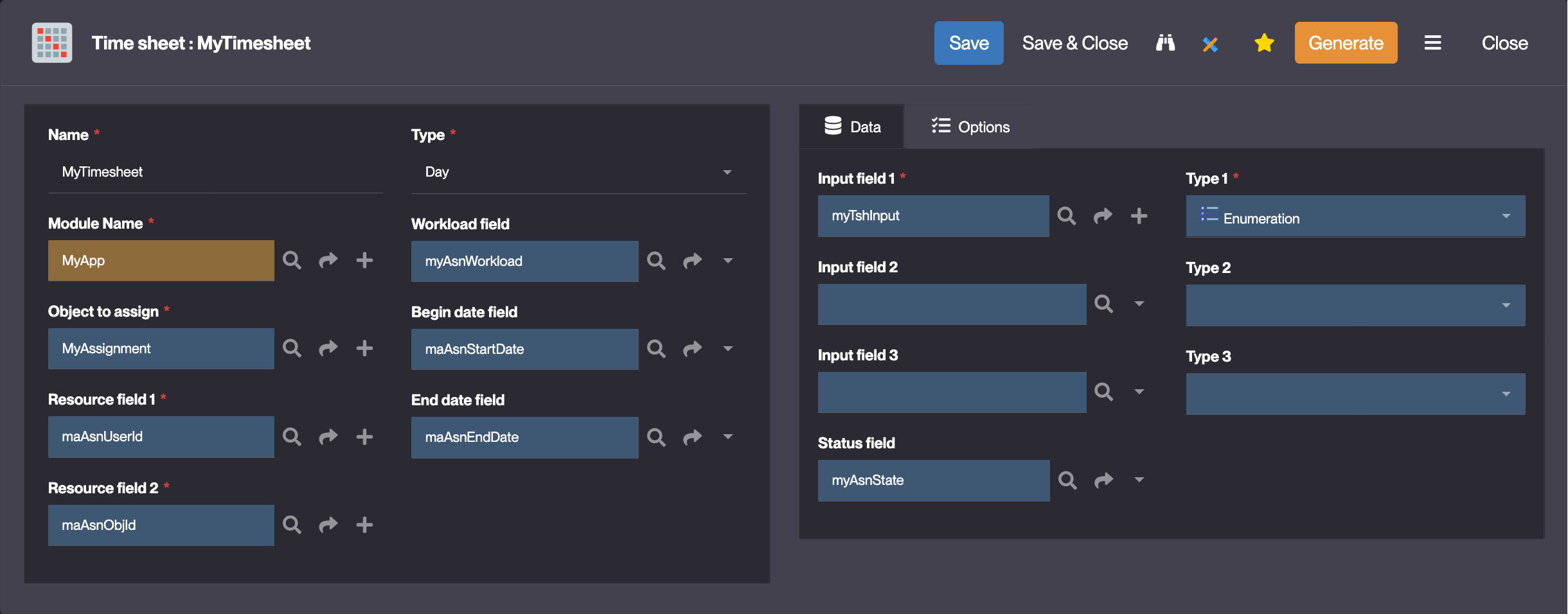 Timesheet configuration